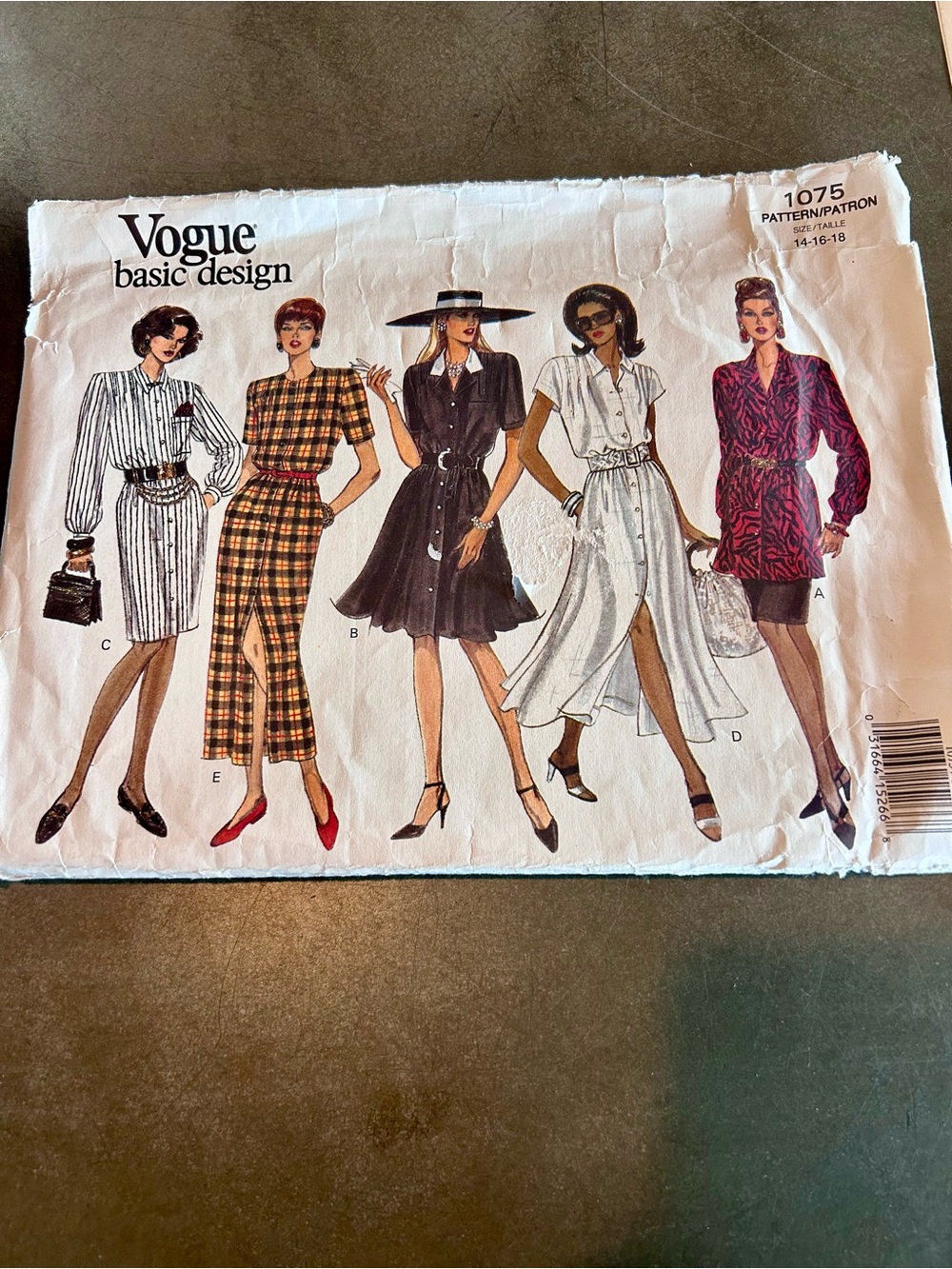 NWT Vintage Vogue 1075 Sewing Pattern Dress Tunic Skirt 14-18 Uncut